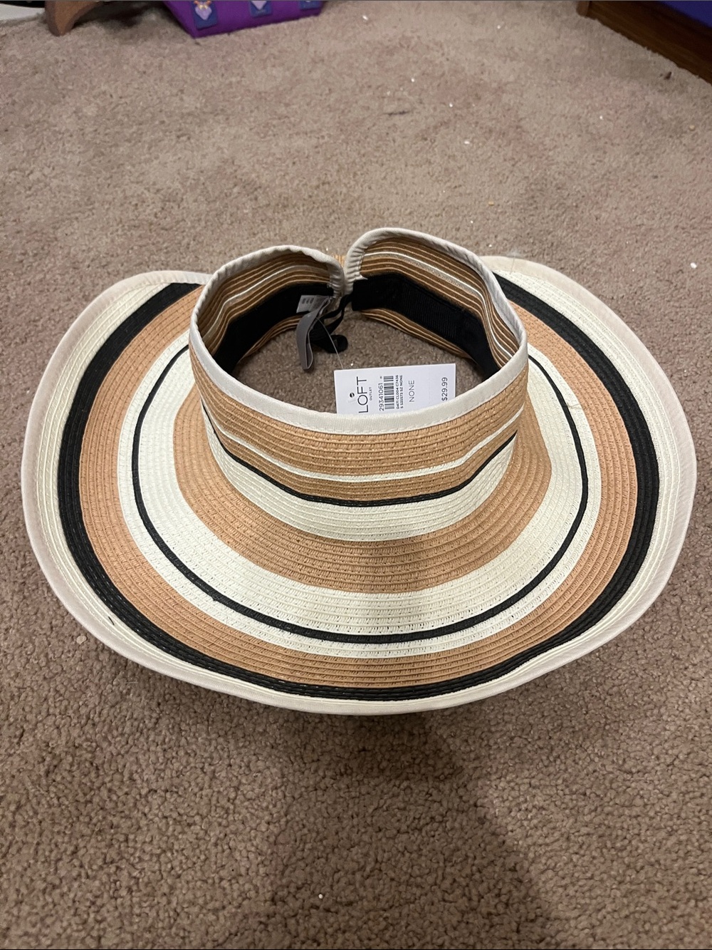 LOFT Striped Wide-Brim Visor in Cream, Tan & Black